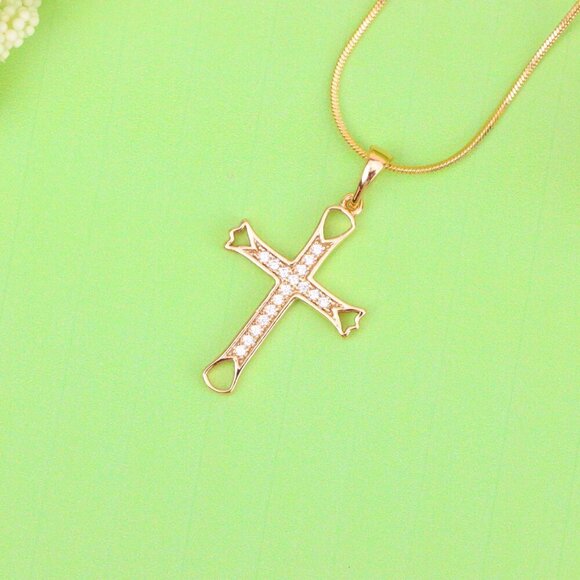 "Elegant Rose Gold Cross Pendant with CZ Stones and Cutout Design, XPPT1848 - Picture 10 of 13